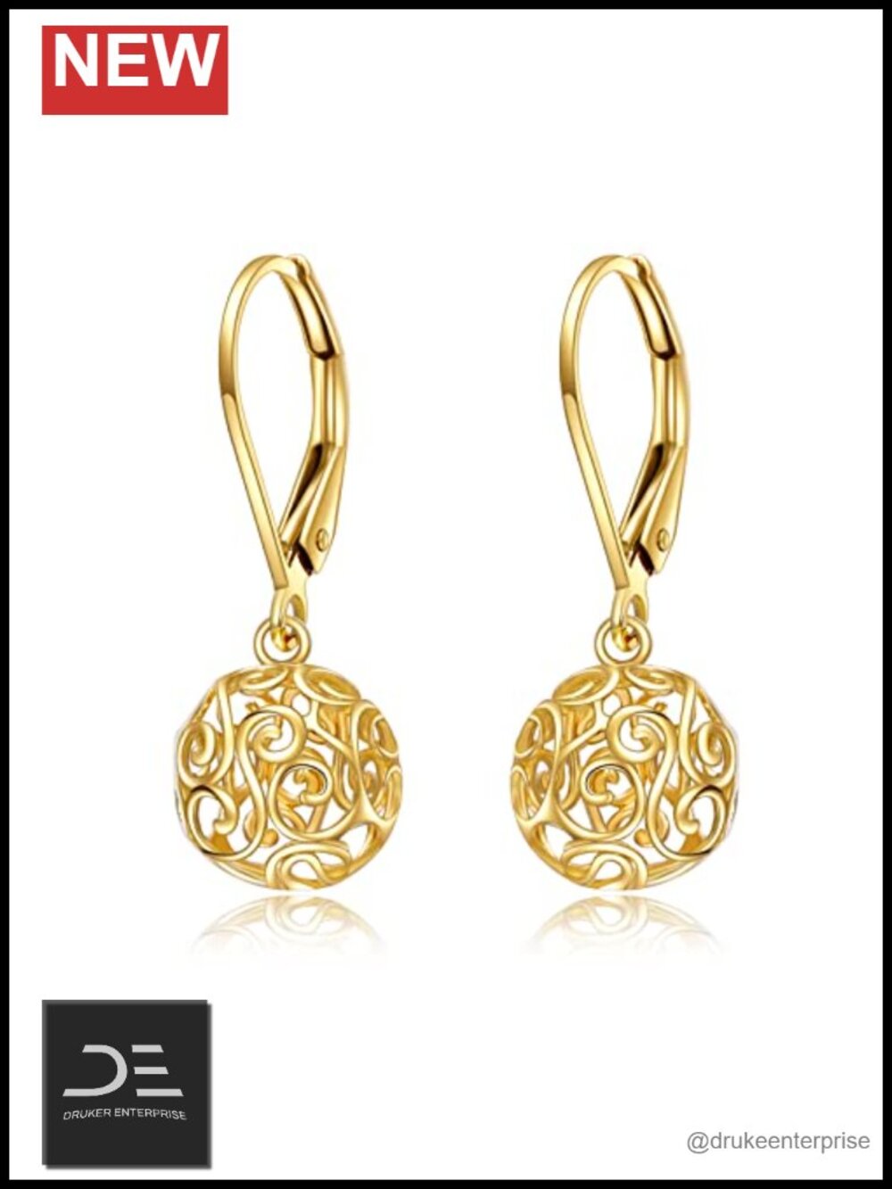 14k Solid Gold Leverback Teardrop Dangle Earrings for Women Filigree Design